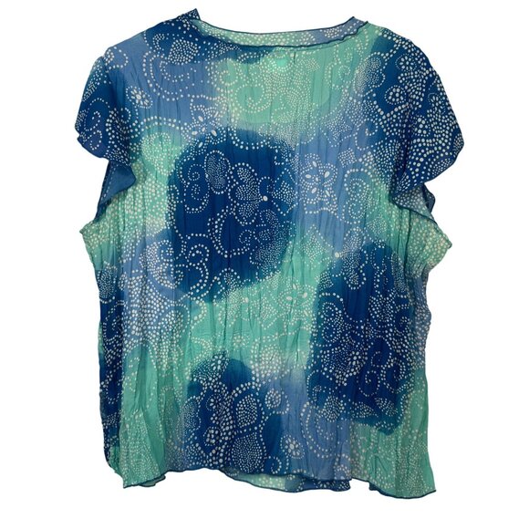 Dressbarn Woman Size 3x Blue & Green Swirl Polka Dot Sheer Blouse Lightweight - Picture 5 of 7
